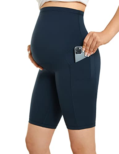 Gratlin Pantalones Cortos de Maternidad con Bolsillos Yoga Embarazo para Mujer True Navy 40