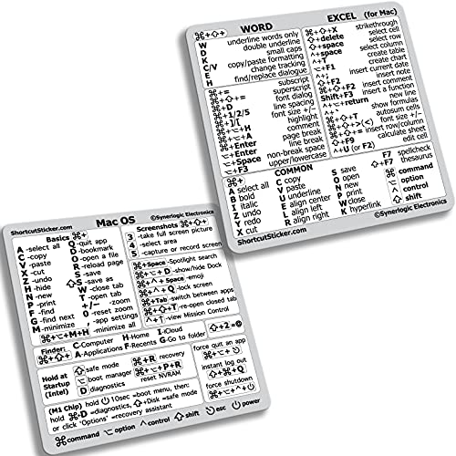 SYNERLOGIC Mac OS (M/Intel) + Word/Excel (para Mac) Pegatinas de acceso directo de teclado de referencia rápida - para MacBook Air/Pro/iMac/Mac/Mini (blanco, 1 juego)